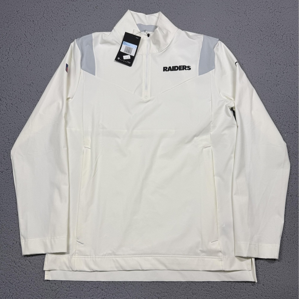Nike Las Vegas Raiders Jacket Mens Medium White NFL Football 1/4 Zip On Field